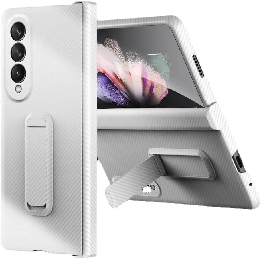 Case for Samsung Galaxy Z Fold 4/3, Real Aramid Fiber Phone Cover, Built-in Screen Protector and Kickstand, Super Light and Thin