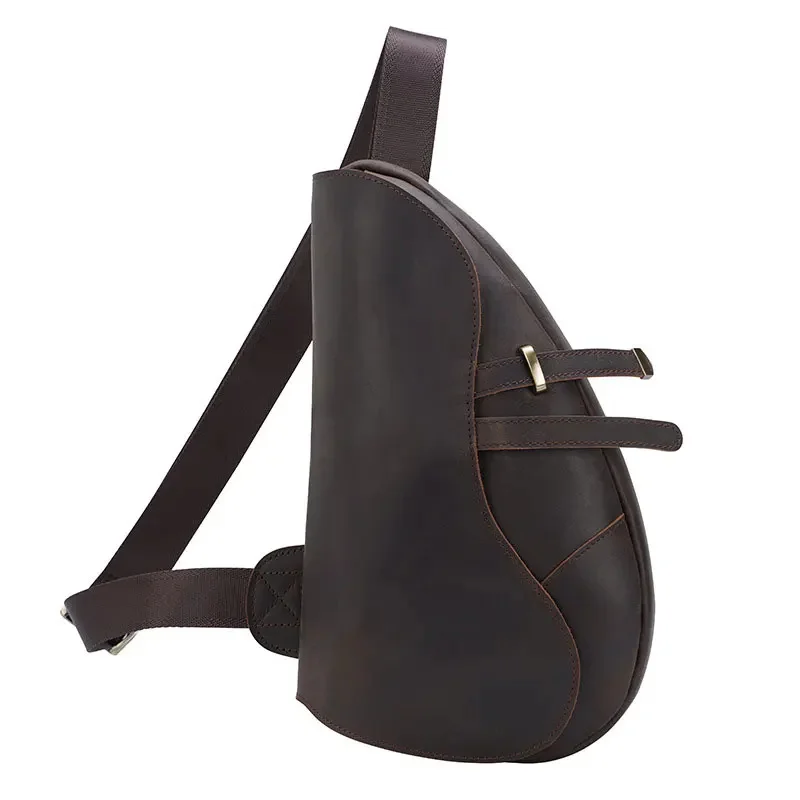 

High Quality Leather Saddle bag Genuine Chest Bag Crossbody Men's Pack Single Shoulder Backpack