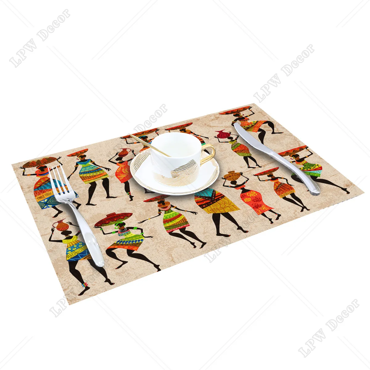 4/6pcs Set Table Mats Ethnic African Women Printed Cotton Linen Table Napkin Kitchen Accessories Home Party Decorative Placemats