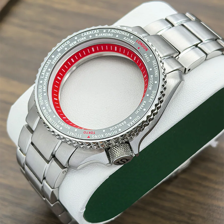 Customized NH35 Case SKX007 SRPD Watch Case With Red Chapter Ring Flat Sapphire Glass Fit NH35 NH36 4R 7S26 Movement 28.5MM Dial