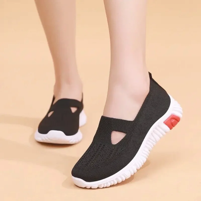 Summer Sneakers Women Casual Shoes Mesh Soft Loafers Bottom Walking Shoes Mom Light Comfortable Footwear Flat Women Shoes