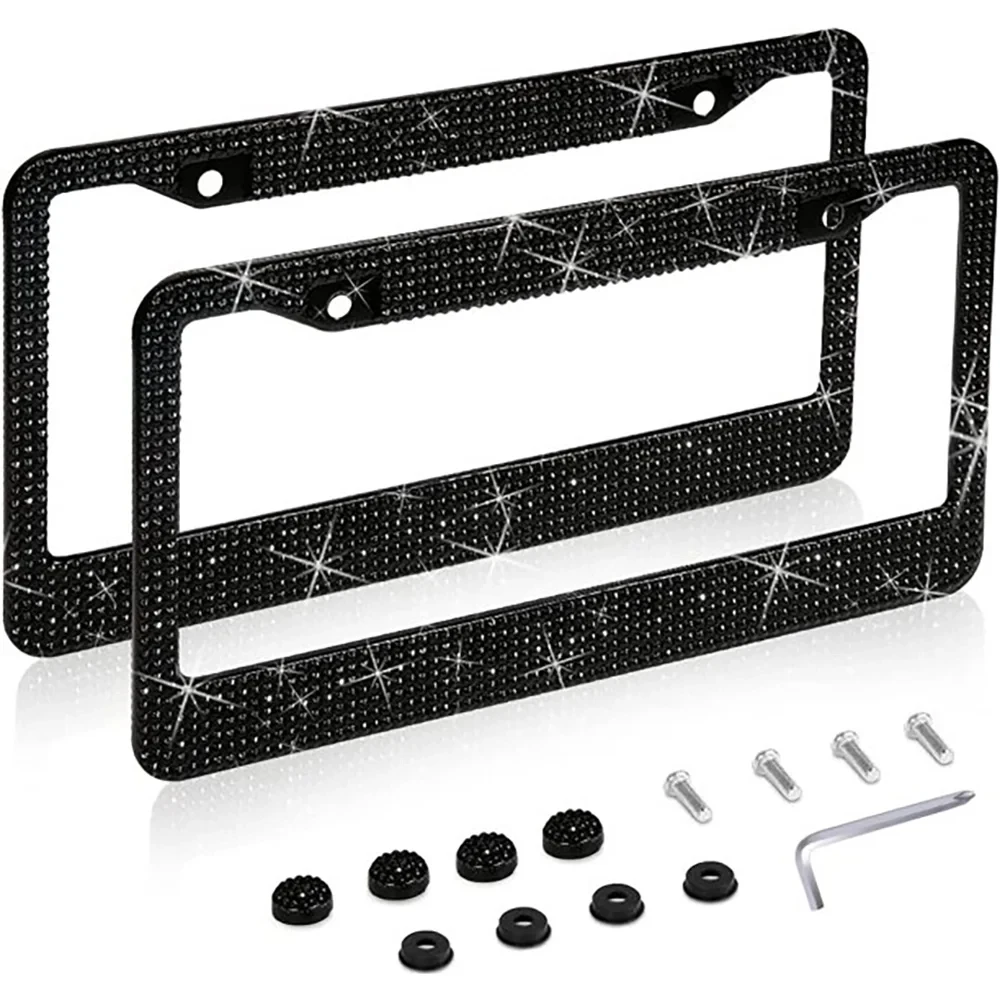 

2pcs-Black Acrylic Diamond US License Plate Frame