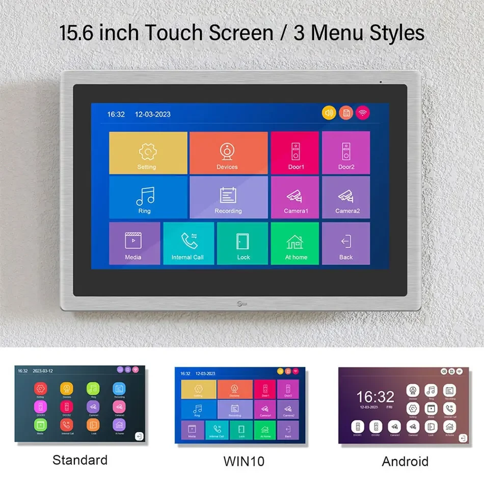 Anjielo Tuya Smart Video Intercom com câmera 4CH Tela sensível ao toque de 15,6 polegadas IDVR 1080P Ddoorbell Intercoms para o apartamento