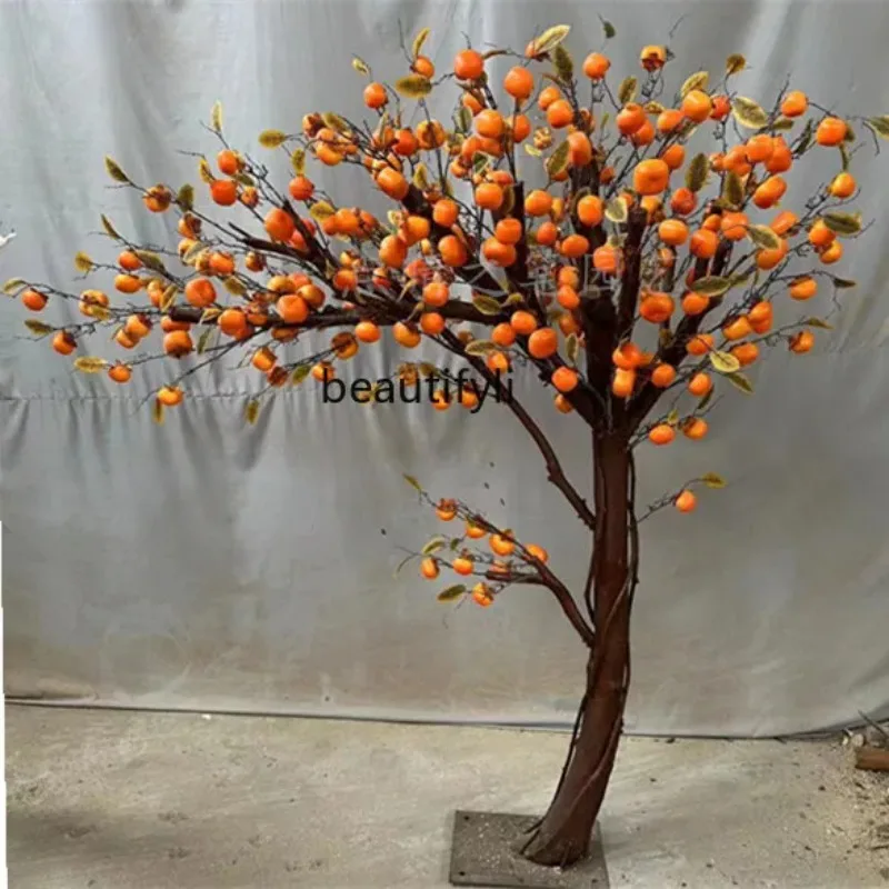 A485 Simulation Persimmon Tree Fake Fruit Orange Apple Hawthorn Pomegranate Lemon Peach Large Floor-Standing Decorations