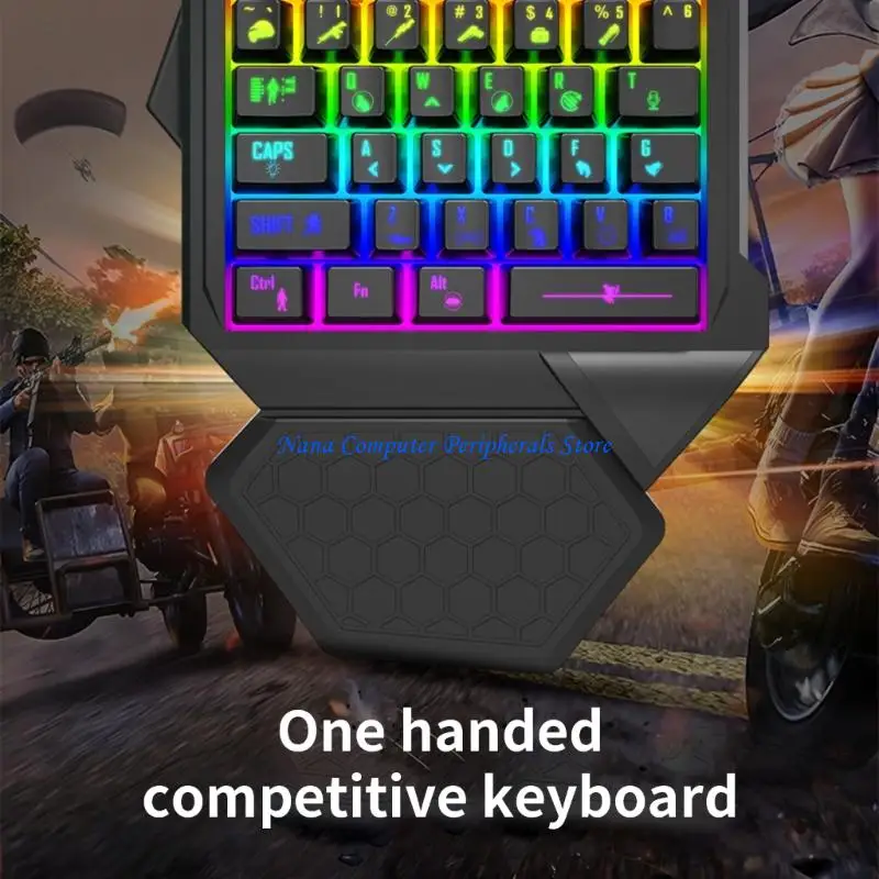 

F68C Ergonomic Handed Gaming Keyboard LED 35 Keys Portable Mini Gaming Keypad Ergonomic Game Controller for PC Gamer