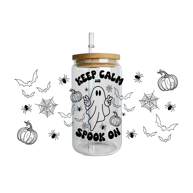 Spooky ghost Series Easy peel waterproof DIY Decals 3D transfers uvdtf crystal stickers 16oz uv dtf cup wraps for Glasses