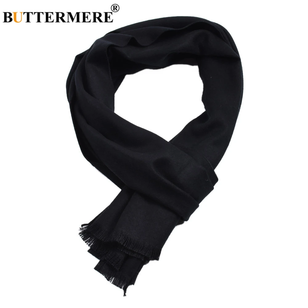 BUTTERMERE Winter Red Men Scarf Solid Cashmere Scarves Tassel British Style Scarf for Men 30cm*180cm