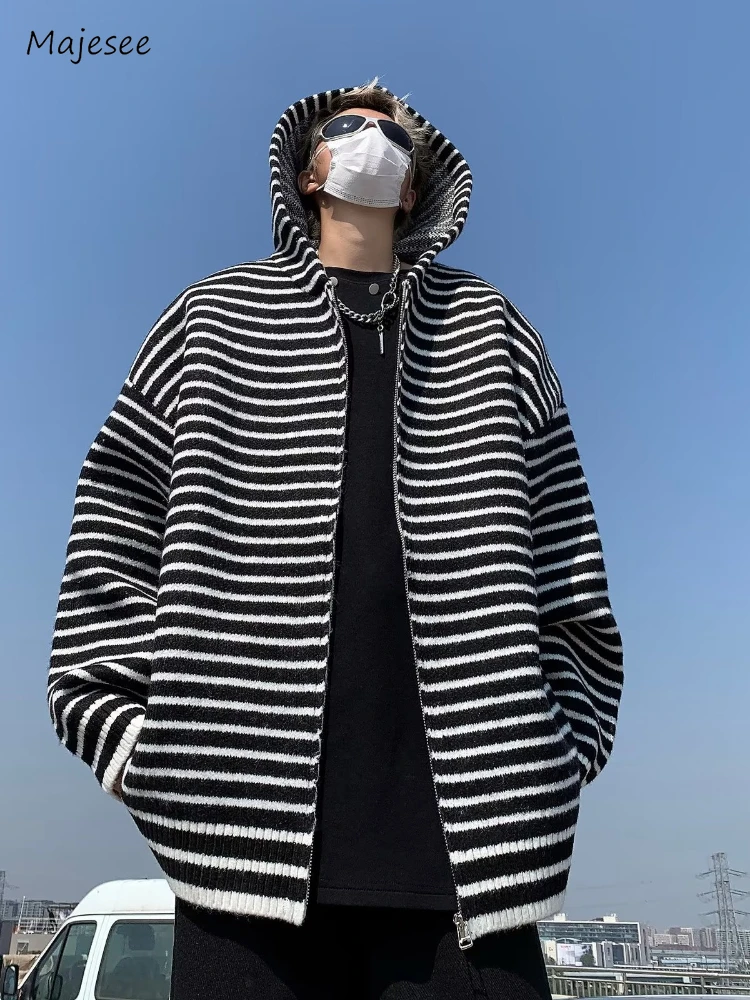 

Striped Jackets Men Stylish Advanced Slouchy Hoodies Overcoats High Street Baggy Cozy Vintage Spring Autumn Long Sleeve College