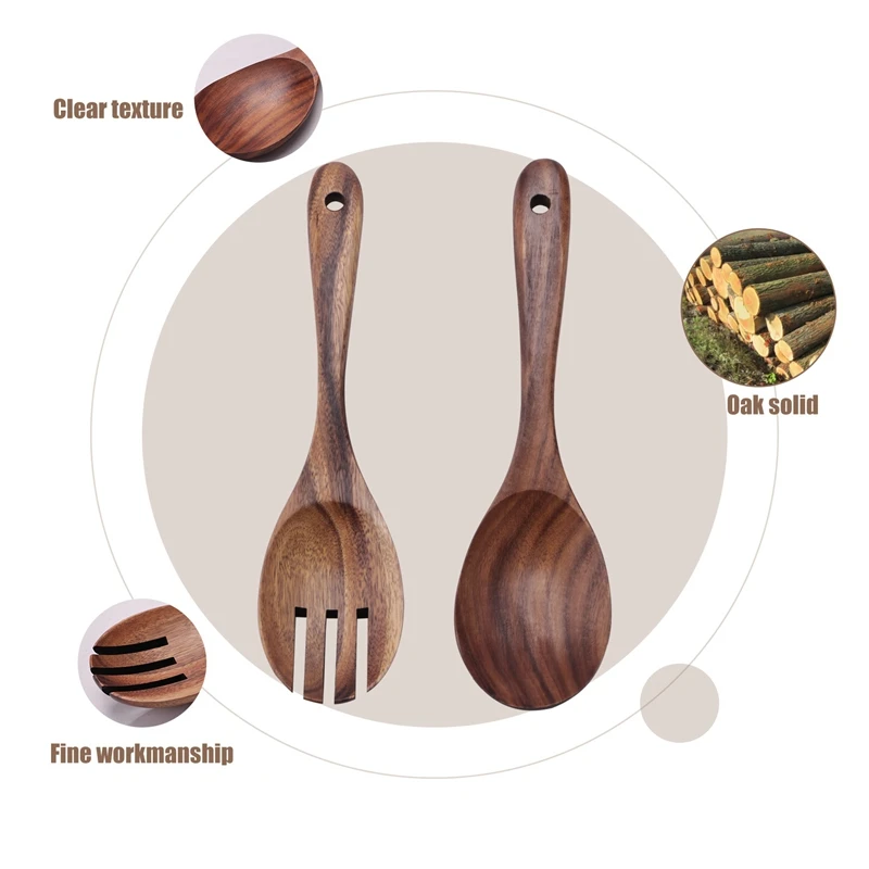 ABXF-خواتم سلطة السنط الخشبية لأواني الطبخ غير اللاصقة للمطبخ، خادم صنع سلطة الخبز الخشبي، قطعتان