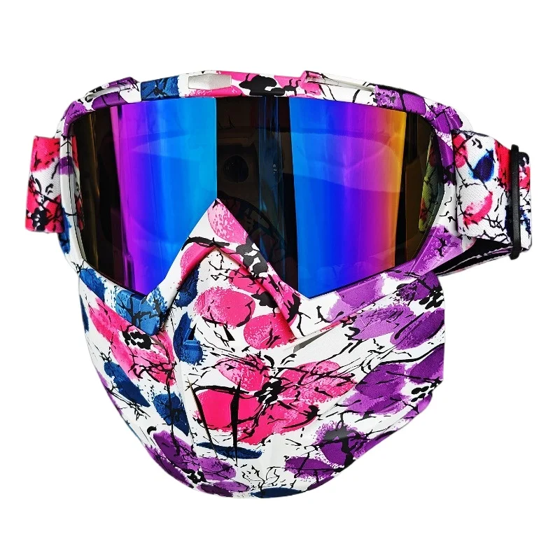 

Мотоциклетные очки для верховой езды со съемной маской для лица, фильтром для рта, регулируемым противоскользящим ремешком, съемными противотуманными очками