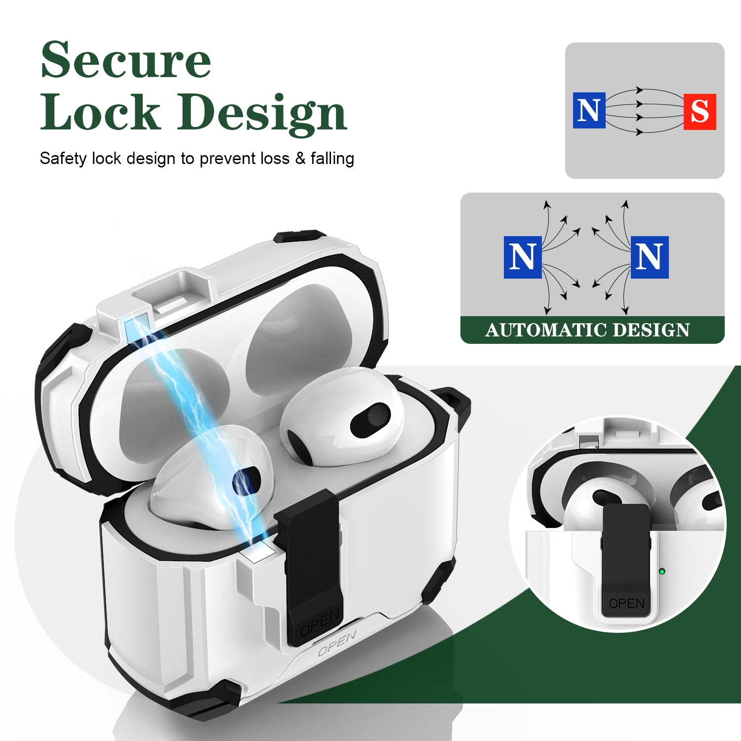

For Magsafe Wireless Charging Earphone Case For Airpods 4 3 2 1 Pro 2 2nd Gen Cases Capa Magnetic Automatic Lock Cover With Hook