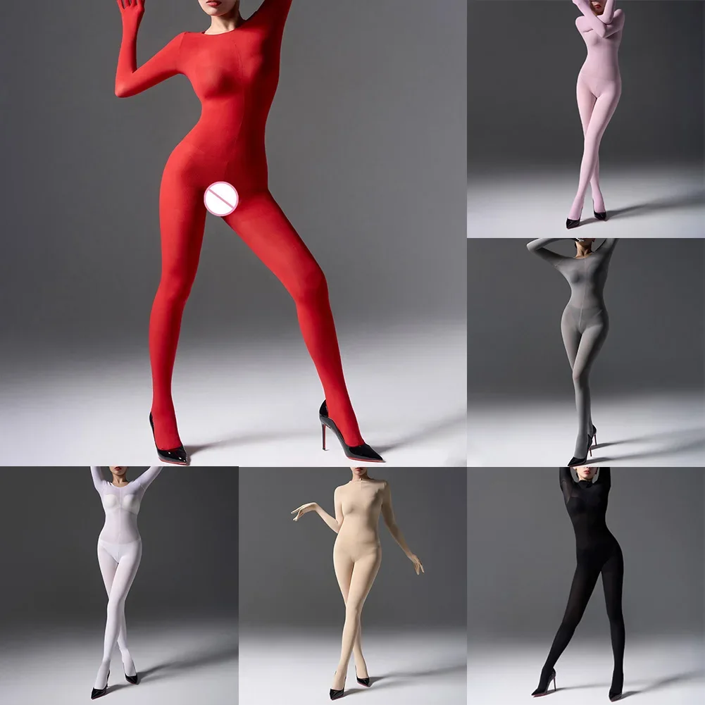 

Women New Sexy Lingerie Tight Long Sleeves See Through Bodysuit Ladies Erotic Jumpsuit Bodycon Solid Color