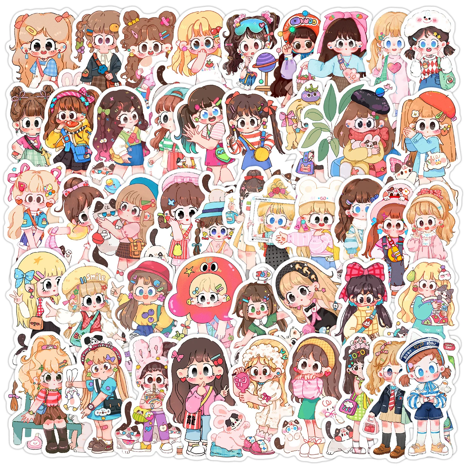 50PCS Cute Little Girl Dressing Cartoon Stickers Water Proof Stickers Decoration Notebook Mobile Guitar Suitcase Graffiti Toy