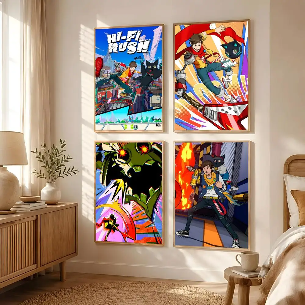 Game Hi-Fi RUSH Poster Poster Self-adhesive Art Waterproof Paper Sticker Coffee House Bar Room Wall Decor