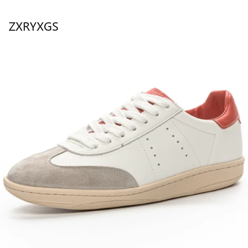 

ZXRYXGS Top Layer Cowhide Spell Colors Women Flat Shoes Leisure Sneakers 2026 New Lace-up Breathable Comfortable Trendy Shoes