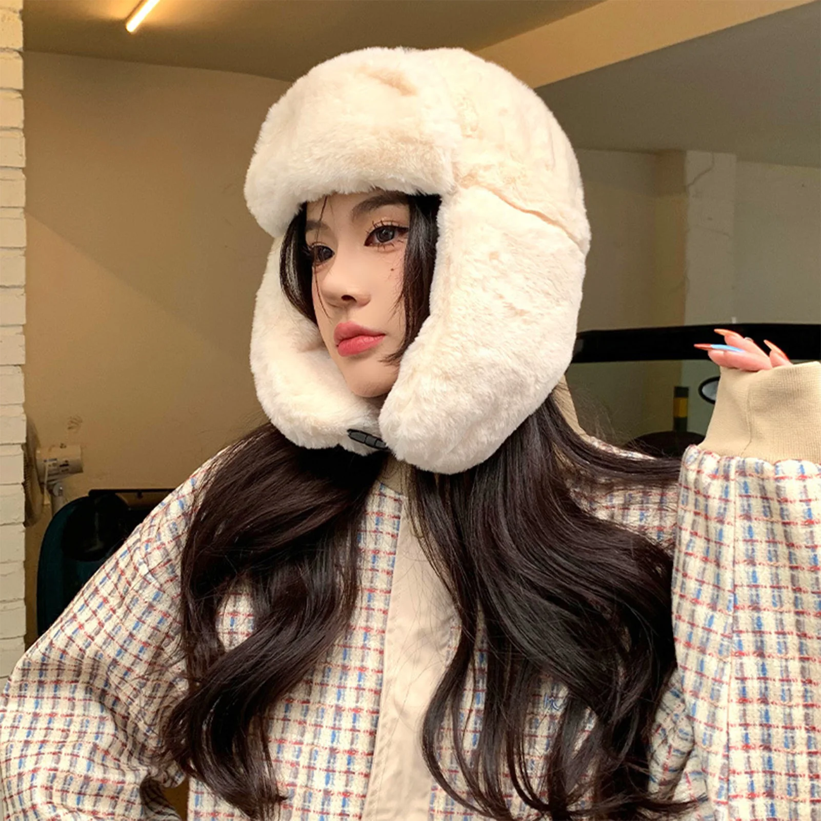 Winter Soft Plush Caps With Earmuffs Thickened Velvet Warm Anti-cold Vintage Style Hats For Outdoor Cycling Skiing Fishing