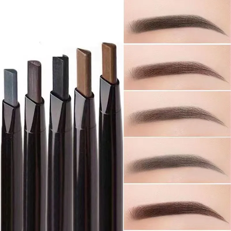 5 Color Double Ended Eyebrow Pencil Waterproof Long Lasting No Blooming Rotatable Triangle Eye Brow Tattoo Pen Makeup 1PC