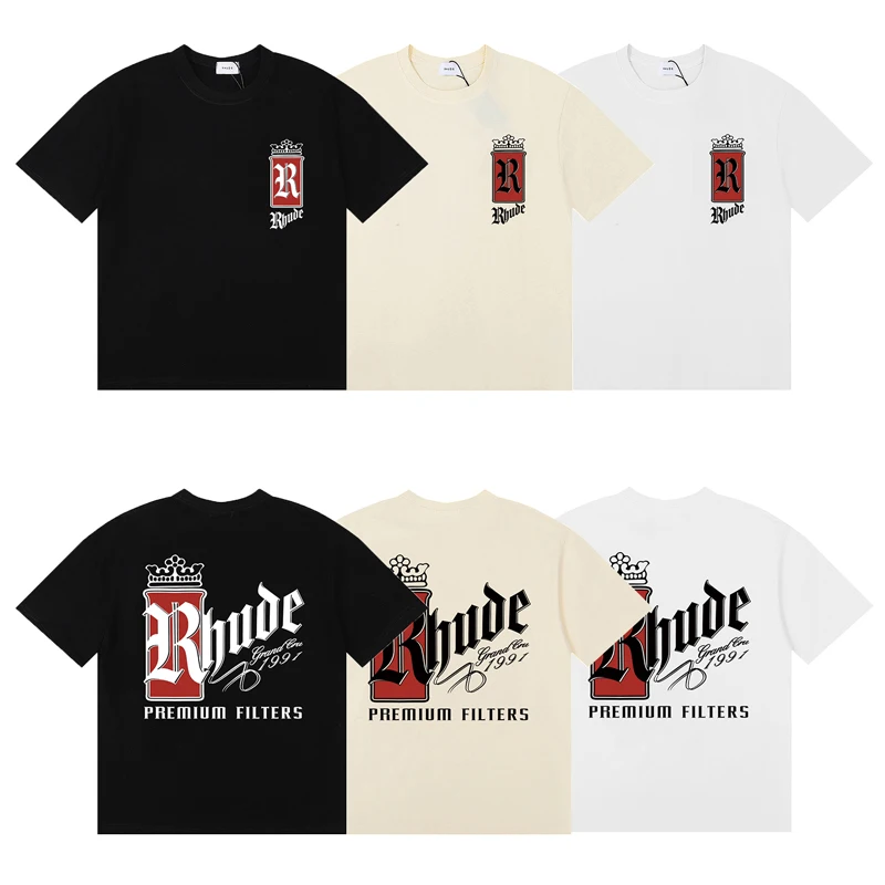 New Arrival High Quality Identical Multi Color Rhude Top Letter Print Men's Women's Loose T-shirt