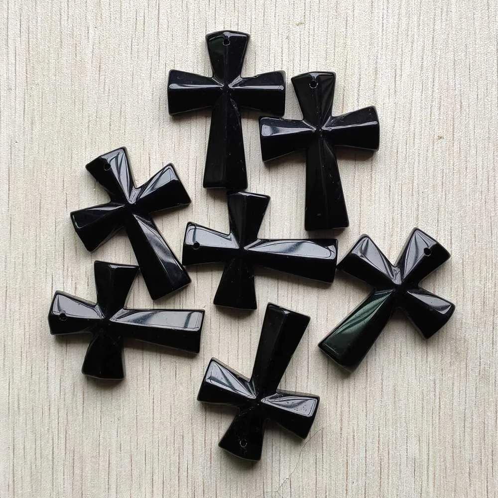 Fashion good quality natural black agate cross pendants Charm for diy jewelry making Necklaces 8pcs/lot wholesale free shipping