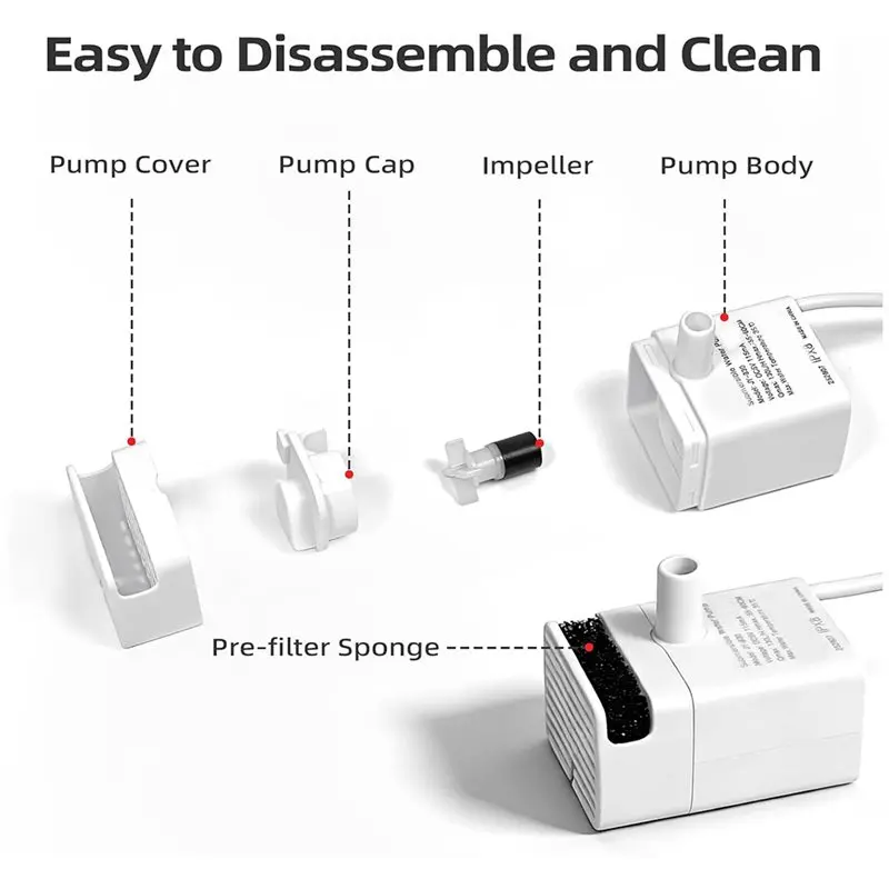 SHGO-Replacement Cat Water Fountain Pump,JY-830, IP68 Waterproof, 5V Low Voltage For Stainless Steel Fountains