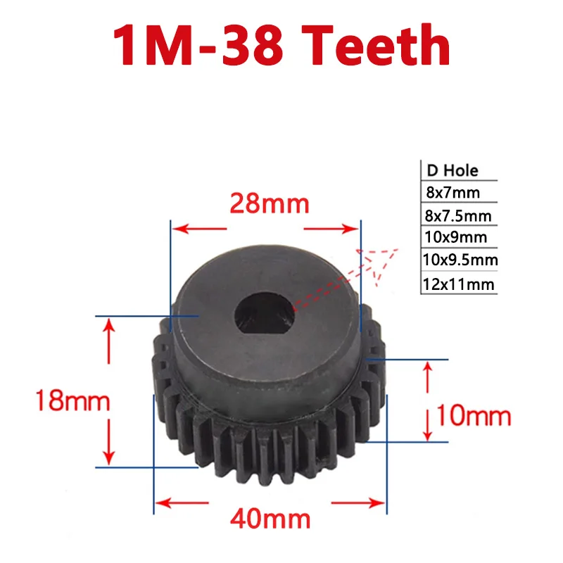 

1pc 38 Teeth 1M Spur Gear with Step 1 Module 38T 45# Steel Metal Motor Gear D Hole 8x7/8x7.5/10x9/10x9.5/12x11mm