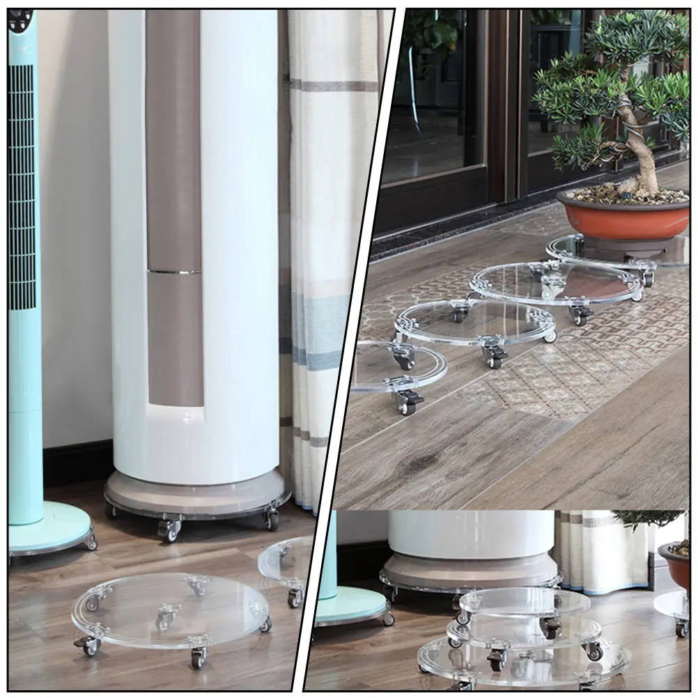 

1Pcs Moveable Flowerpot Tray with Wheels Round Design Transparent Acrylic Movable Garden Pot Tray for Easy Mobility and Heavy