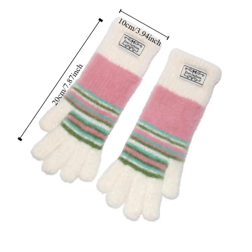 الكورية نمط قفازات مخططة ملونة Harajuku قوس قزح اللون أصابع كاملة القفازات لينة مريحة مخطط قفازات محبوكة في الهواء الطلق #6