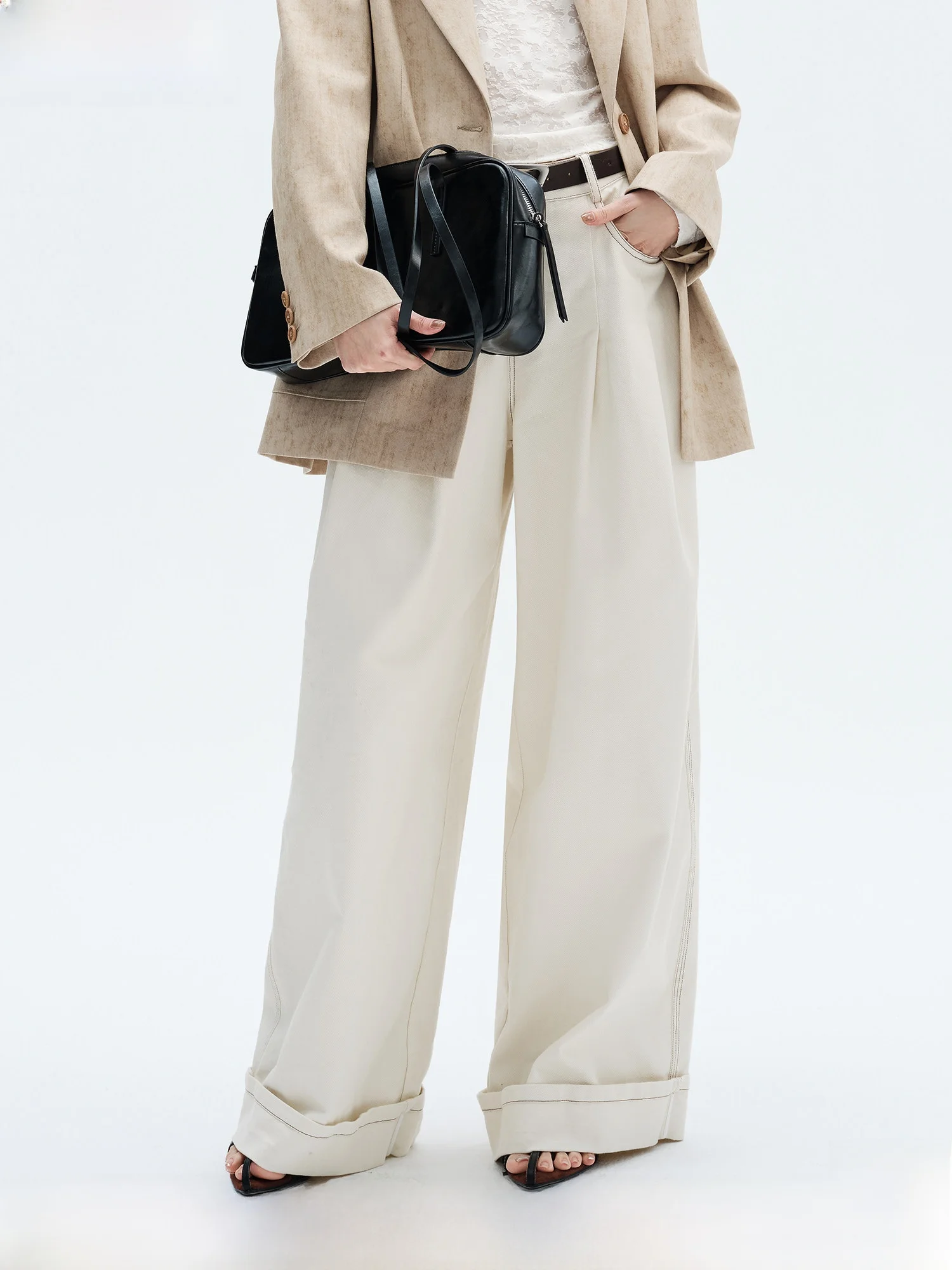 

Женские повседневные брюки Ele с высокой талией, прямые, весенние, новые, с цветными вставками, стройнящие, удлиняющие ноги