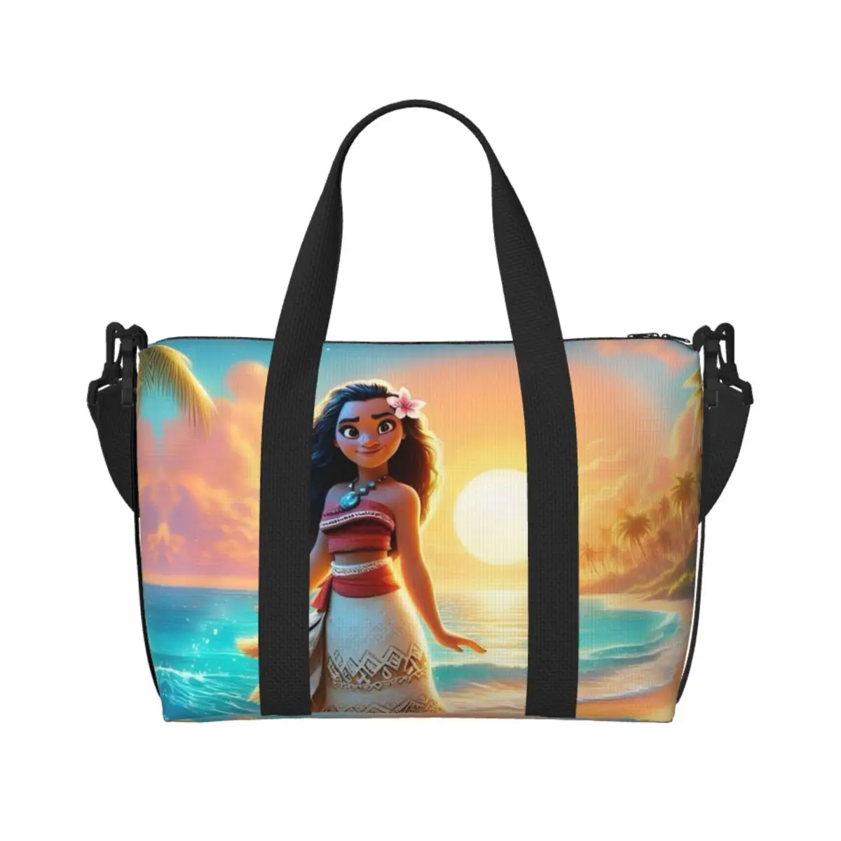 

Custom Moana Beautiful Princess Tote Bag Women Big Capacity Movie Fashion Cartoon Film Gym Beach Travel Bags