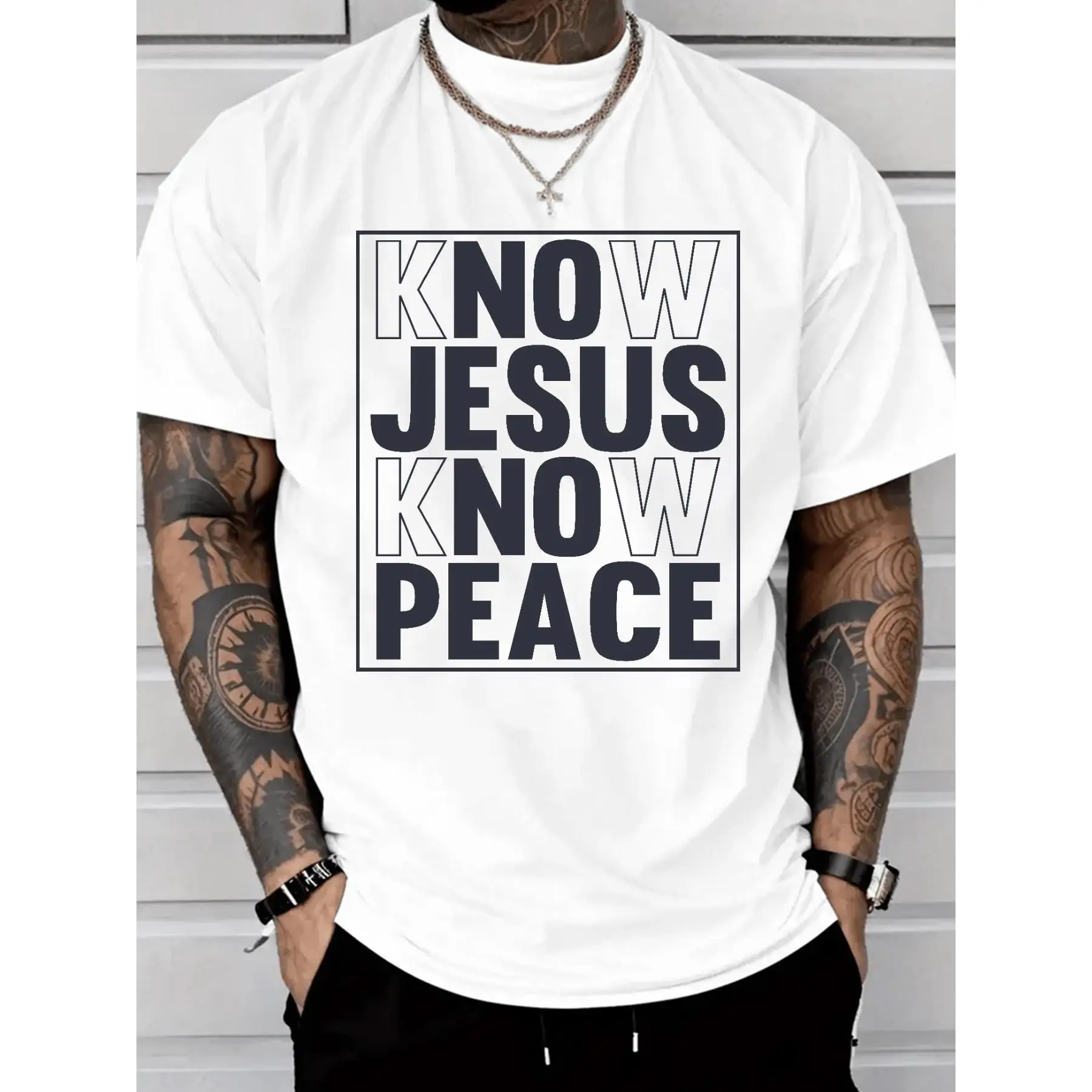

Know Jesus Know Peace T-Shirt Men Women Christian Faith Tee Religious Inspiration Top Casual Streetwear Gift for Believers
