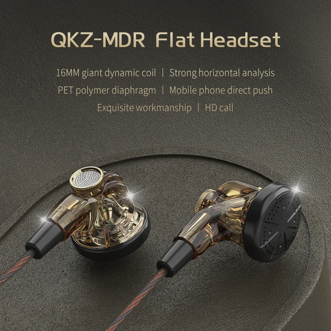 QKZ-Hifi Headphones com Mic, MDR, Dynamic Driver, fone de ouvido, In-Ear, Flat Head Plug, Earbuds, Bass, Headset esportivo para Xiaomi, 16mm