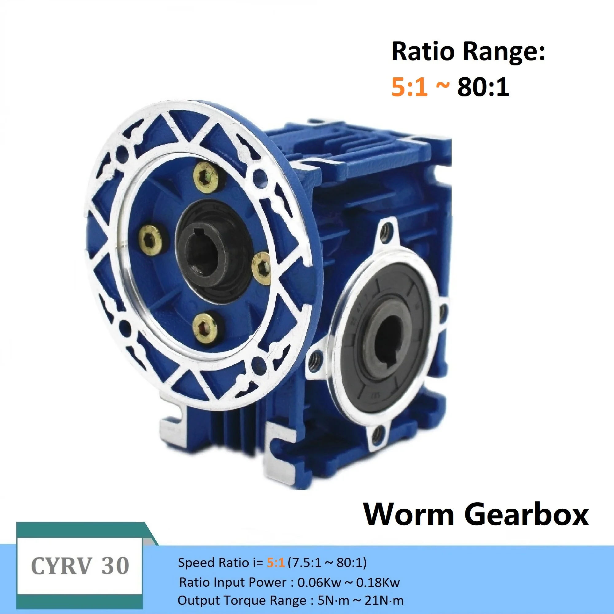 

Worm Gearbox Worm Gear reducer CYRV30 Input 11/9mm Output14mm Ratio 5-80 Tin Bronze Worm Gear Chenyue Manufacturer NO maintence