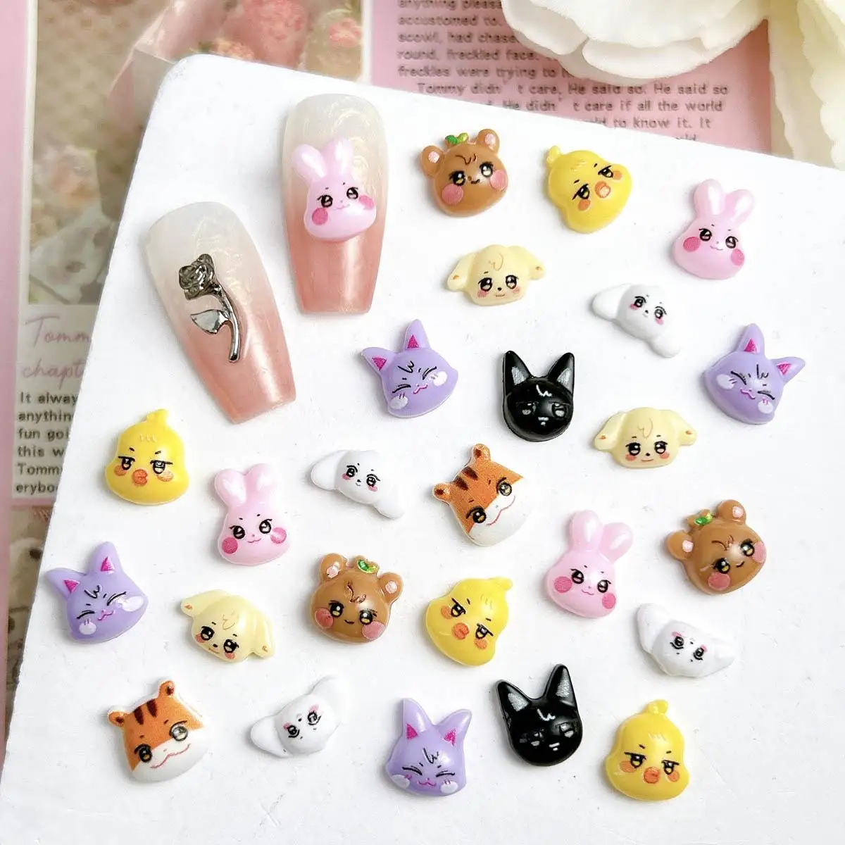 3D Resin Cute Cartoon Animal Nail Art Decoration Kawaii Rabbit Puppy Cat Tiger Fox Nail Charms Supplies For Manicure DIY