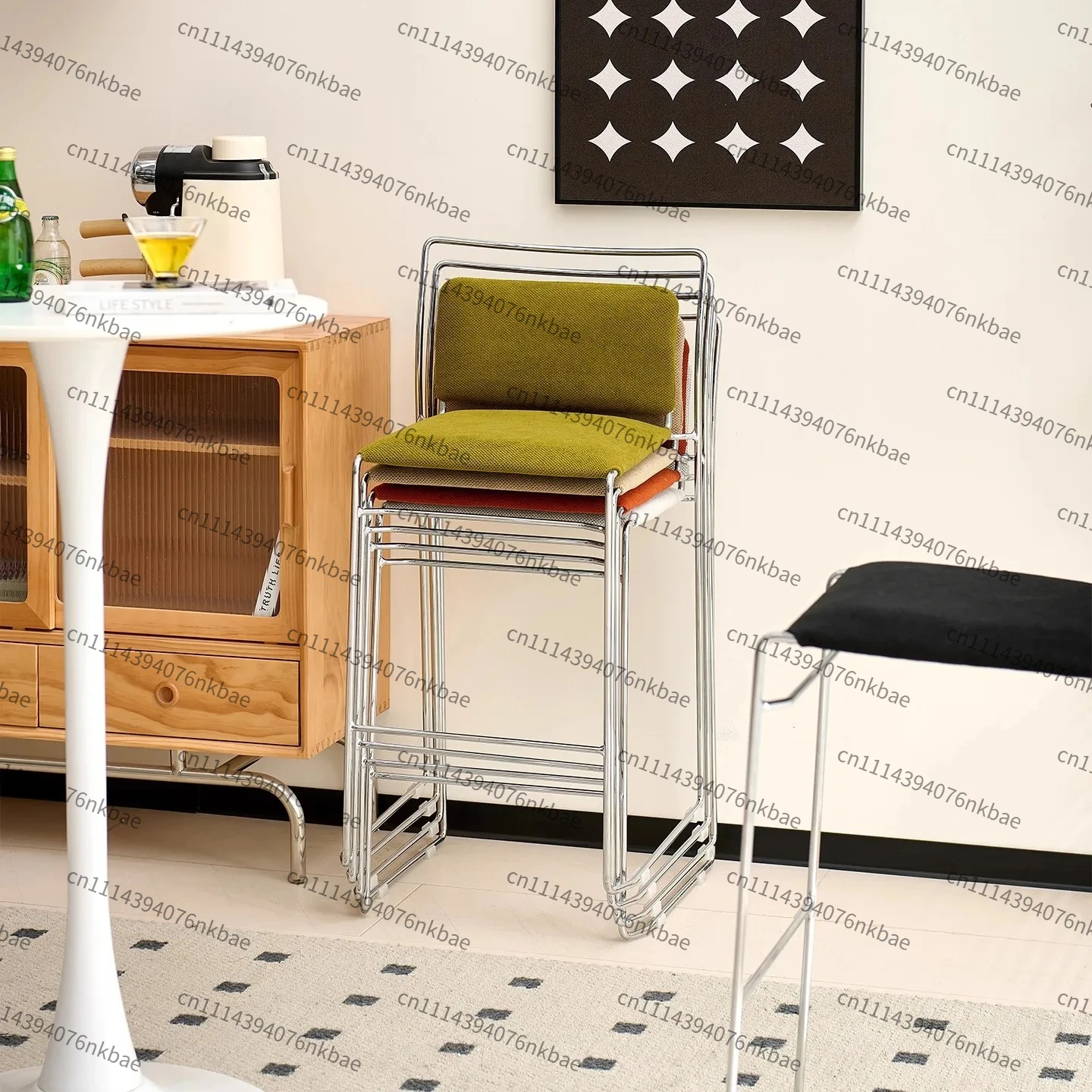 French Retro Stackable Bar Stool, Nordic Luxury Counter Bar Chair for Home Coffee Shop