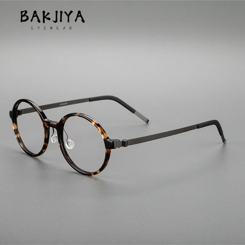 

Vintage Titanium Glasses Frames Men Myopia Prescription Eyeglasses Retro Round Frame Acetate Optical Glasses Frames for Women