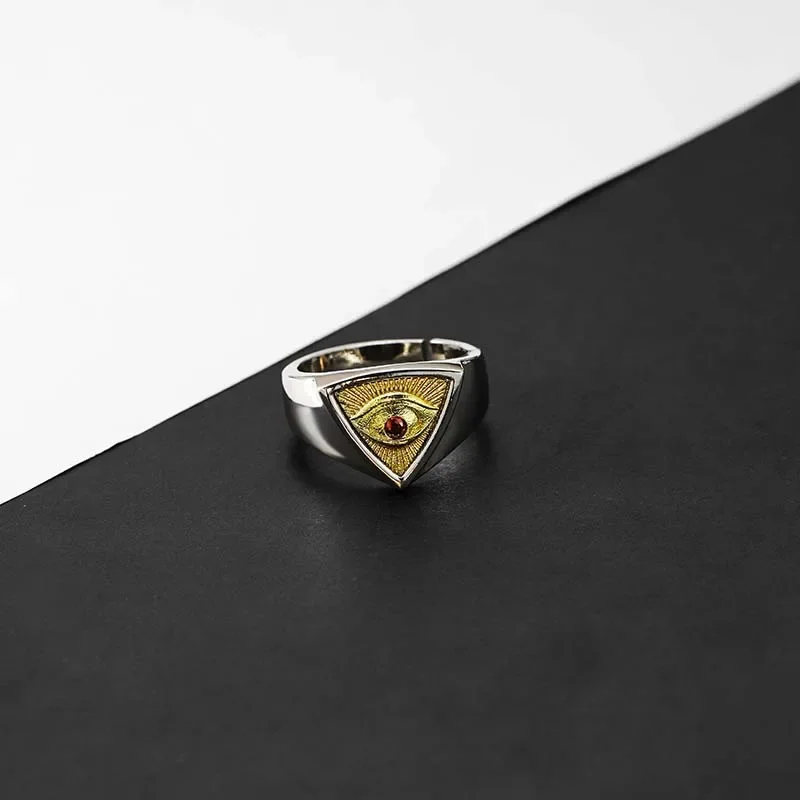 2027 New S925 Sterling Silver Mystic Statement Ring, Thick Band Featuring Triangle All-Seeing Eye Motif, Comfort Fit Shank, Vintage Occult Design, Unisex Fashion Jewelry