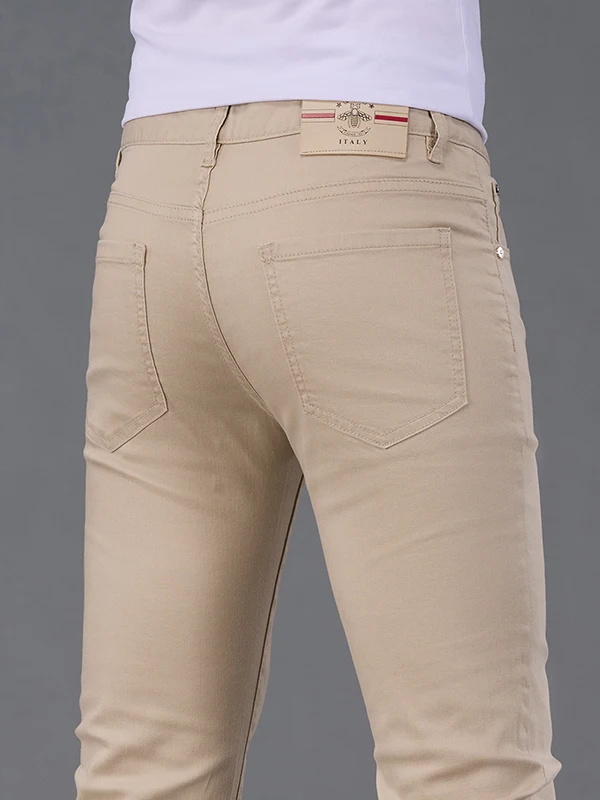 

Мужские джинсы из лиоцелла цвета хаки, зауженные, повседневные, летние, тонкие, молодежные, трендовые, из смесового хлопка с эластаном