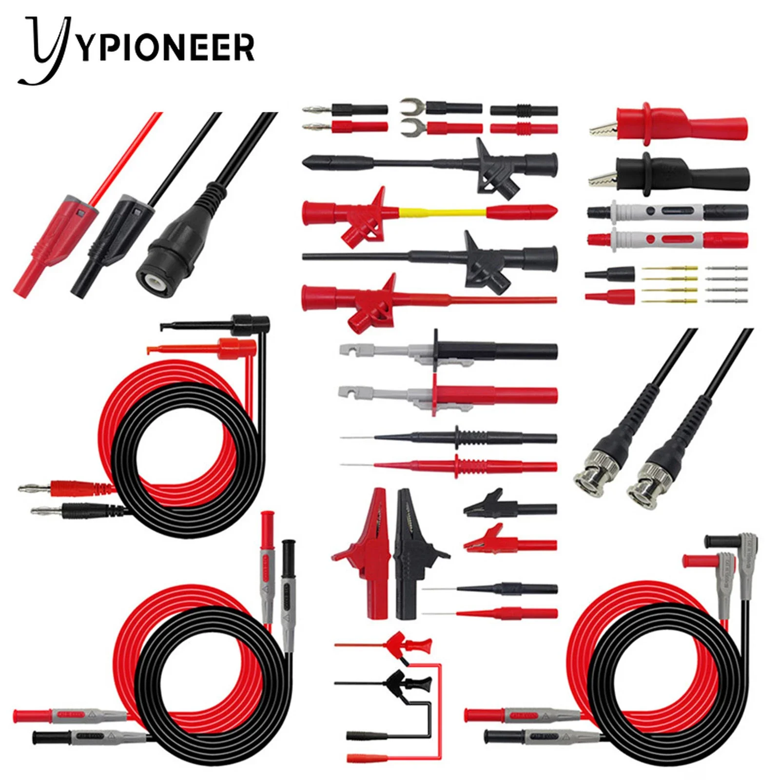 YPioneer-مجموعة اختبار الرصاص متعدد المقاييس P1600 ، مقابس الموز 4 مللي متر ، مقاطع التمساح ، خطاف صغير ، مسبار ثقب