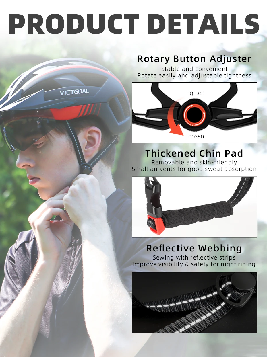 VICTGOOL Fahrradhelm für Männer Sonnenblende Goggles Radfahren Helm LED USB Licht Magnetische Linse MTB Rennrad Helme Sicherheit – Detail 13