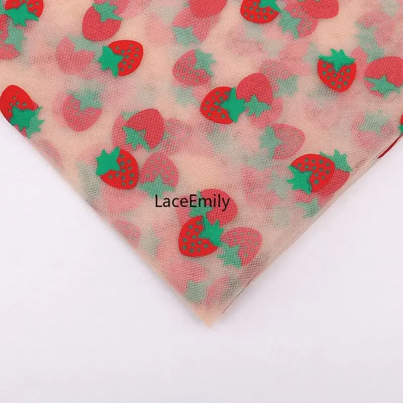 9 Colors Strawberry print lace fabric Red Strawberry soft Tulle lace for Wedding Dress Baby Dress Girl Dress Party Decoration