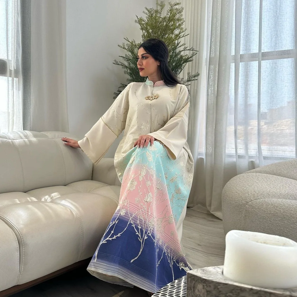 Saudi Arabia Ramadan Middle East Arab Dubai Muslim Dress Luxury Fashion High end Jacquard Fabric Embroidered Gradient Robe