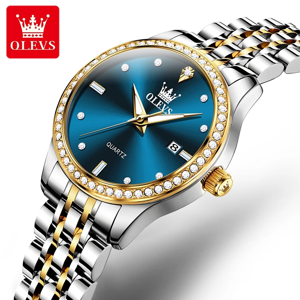 

OLEVS Brand Luxury Diamond Quartz Watch Women Stainless Steel Waterproof Luminous Date Fashion Womens Watches Relogio Feminino