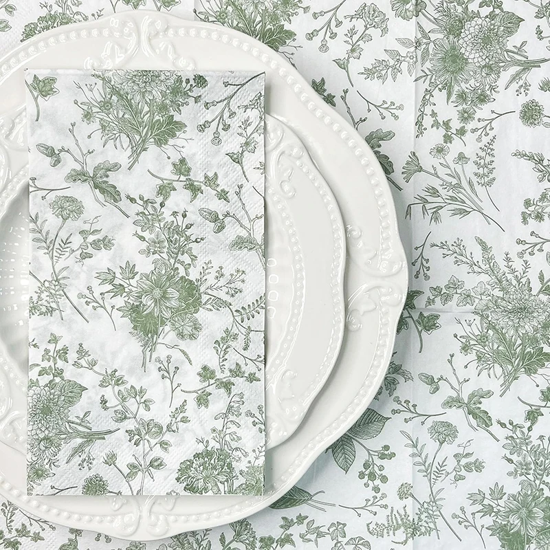 20/60Pcs Green Floral Guest Napkins, Disposable Paper Hand Towels for Bathroom Bridal Baby Shower, Tea Garden Birthday Party