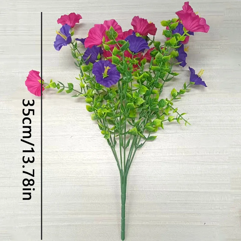 4 Bündel leuchtender künstlicher Eukalyptusblumen | Morgenröte-Blumen (7 Zweige pro Bündel, 3 Blumen pro Zweig, insgesamt 4 Bündel, 84 Blumen) mehrfarbige künstliche Blumendekorationen, leuchtend in 4 Farben, hochwertige Kunststoff-Hängedekorationen, geeignet für Balkon, Terrasse, Blumenkästen, Hochzeiten und Eventdekorationen, langlebige Kunstblumen, ohne Behälter, Kunstblumen für Muttertag und Valentinstag. – Detail 5