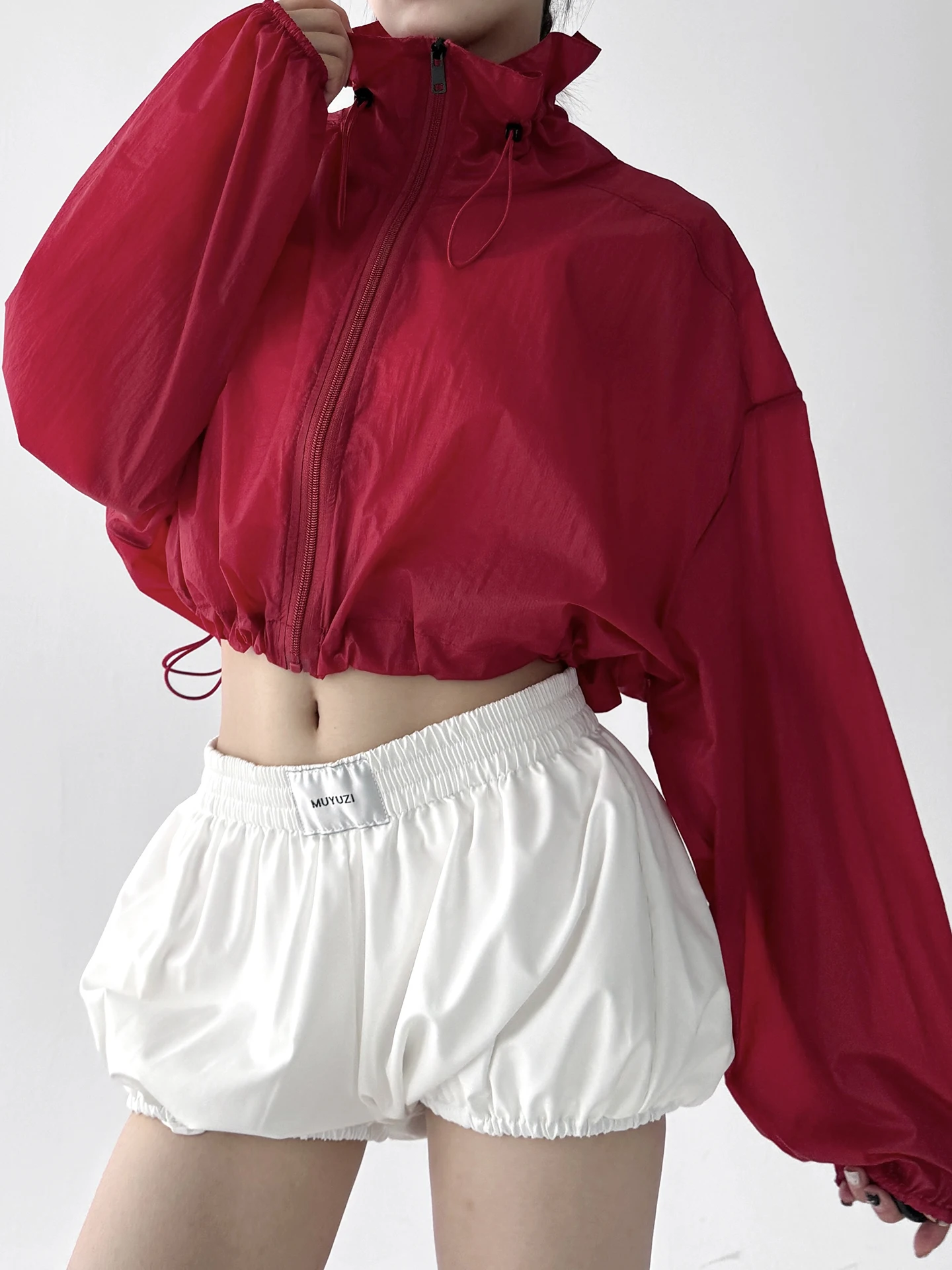 Spring Summer New Faionable Blooming Stand Collar Zipper ort Coat Women Thin Dstring Outdoor Sun Protection Top