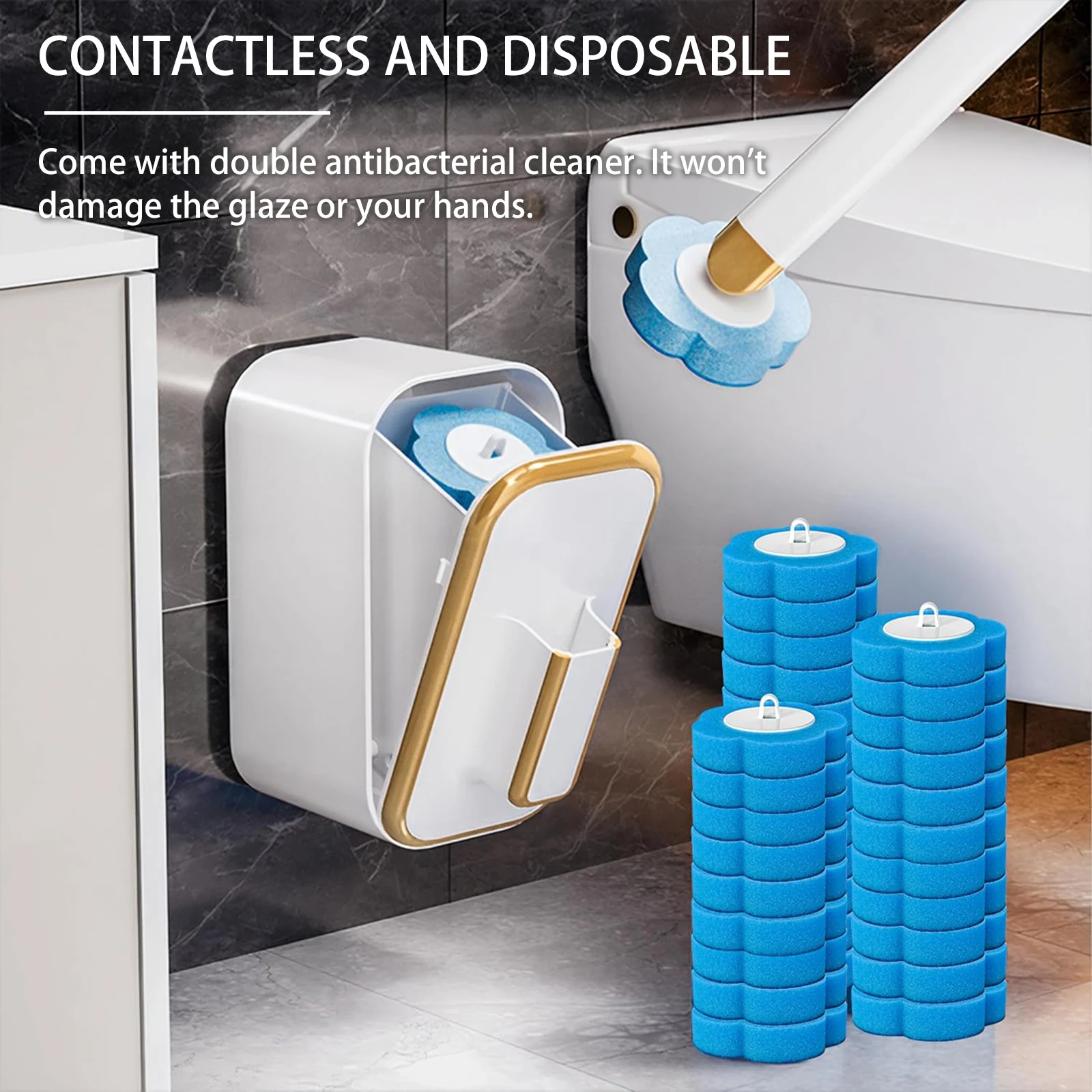 Wall Mounted Toilet Brush with 36 Refill Heads and Holder Disposable Toilet Brush with Long Handle for Wash Basins Mirrors Glass - Image 4