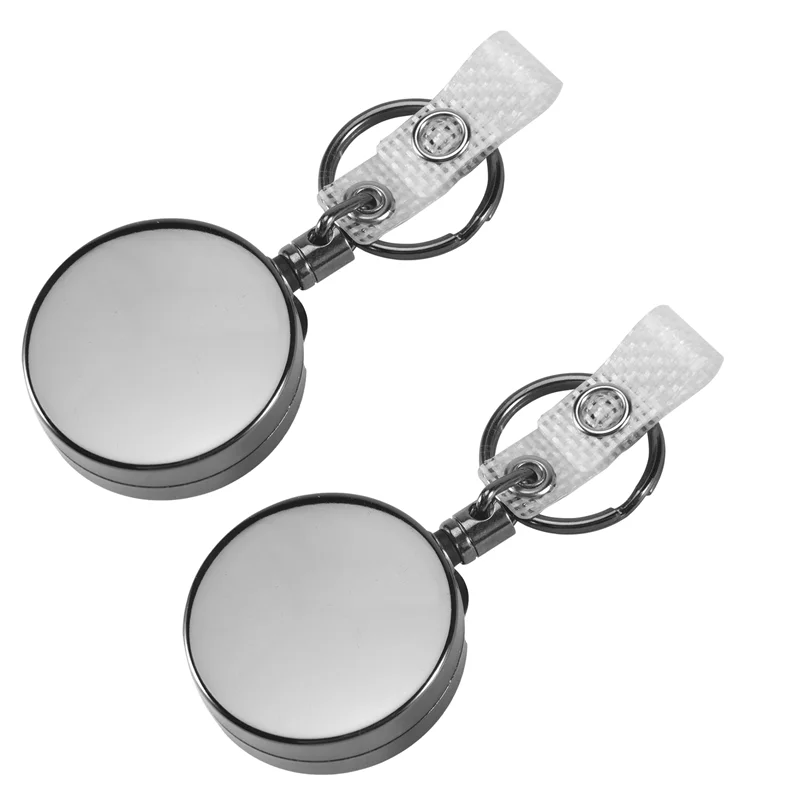 2 حزمة صغيرة الثقيلة حامل شارة قابل للسحب بكرة، حامل شارة الهوية المعدنية مع مشبك حزام حلقة رئيسية لسلسلة مفاتيح بطاقة الاسم (صغير