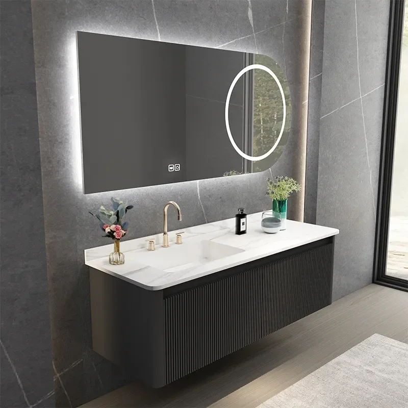 Slate Seamless Ceramic Integrated Basin Bathroom Cabinet Vanity Unit with Toilet Washbasin Modern Light Luxury Style