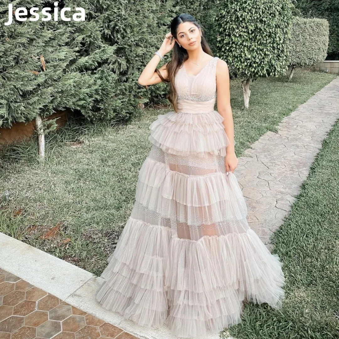 

Jessica Light Pink Prom Dresses Fairy Glitter Evening Dresses Vestidos De Nochetulle Layering Women's Wedding Party Dressese