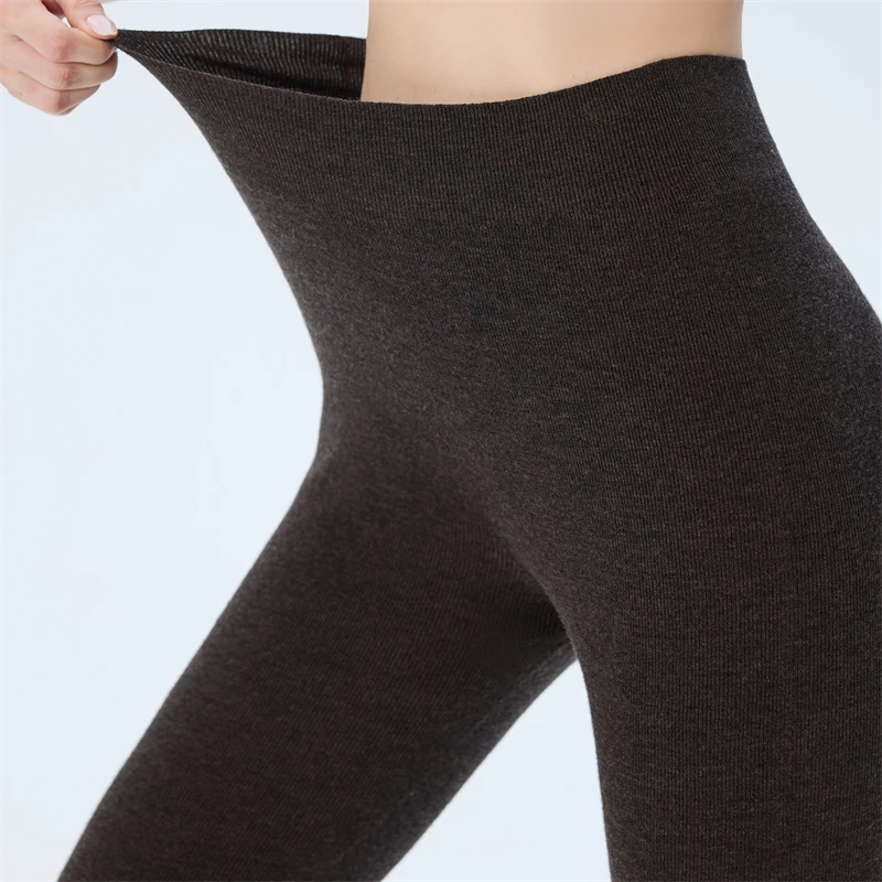 CHICUU المرأة آلة قابل للغسل 100% الصوف طماق سميكة سلس الخريف الشتاء مرونة الأساسية عالية الخصر الدفء متماسكة يغطي الرجل #5